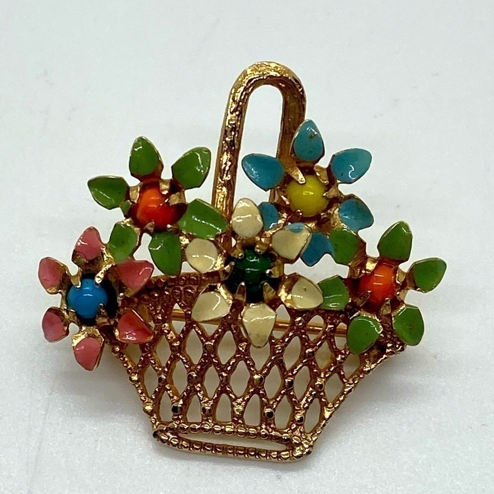 Vintage Enameled Filigree Brooch - Picture 2 of 3